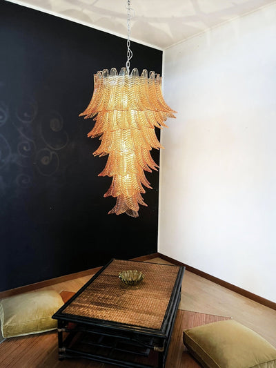 Celielle Chandelier Amber Glass Leaf Layered Statement Artistic