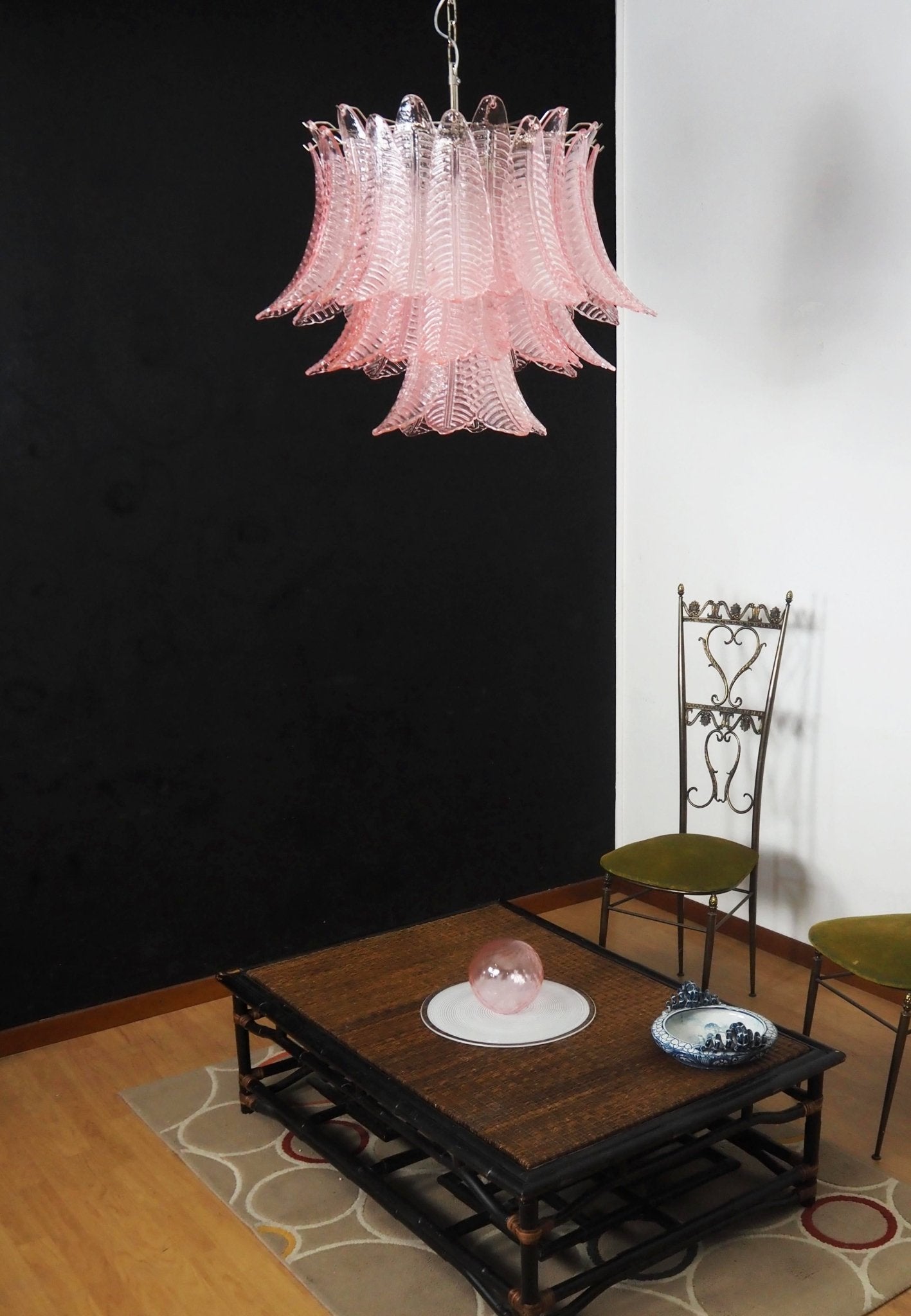 Celiaria Chandelier Pink Leaf Glass Layered Graceful Luxury