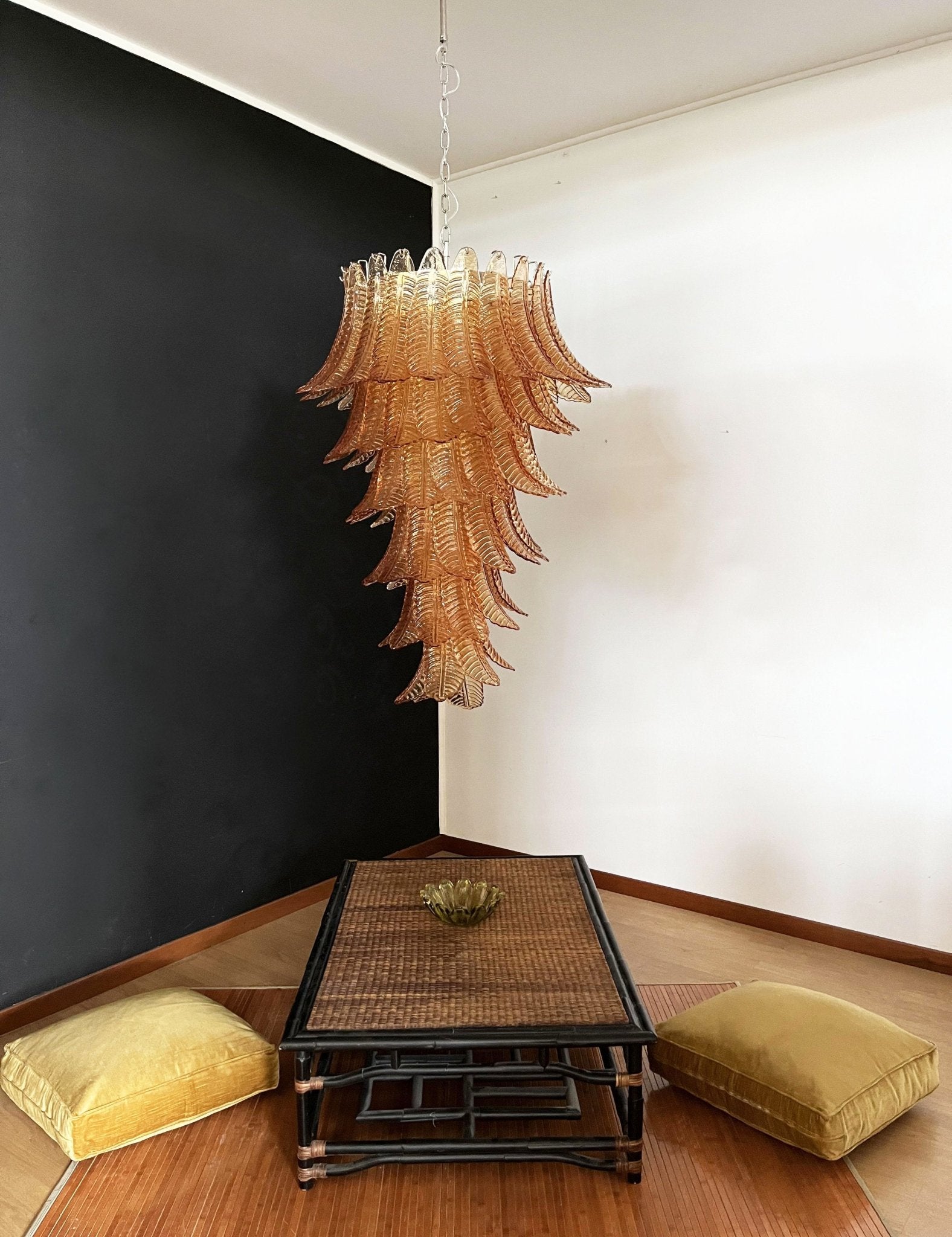Celielle Chandelier Amber Glass Leaf Layered Statement Artistic