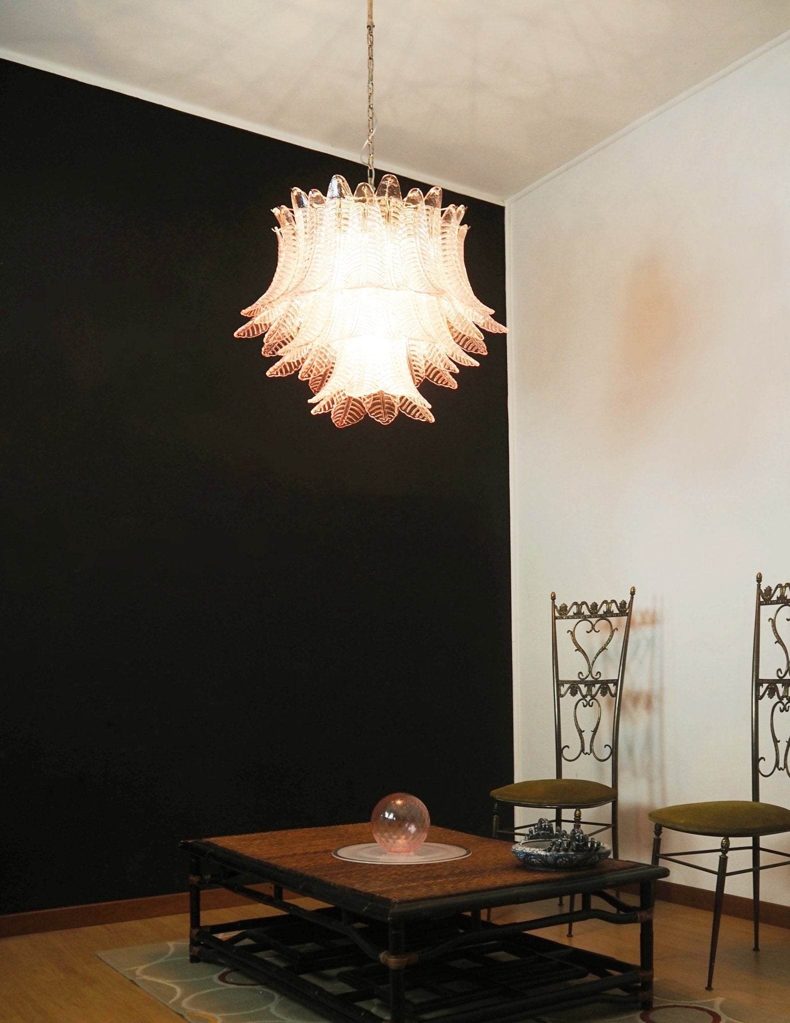 Celiaria Chandelier Pink Leaf Glass Layered Graceful Luxury