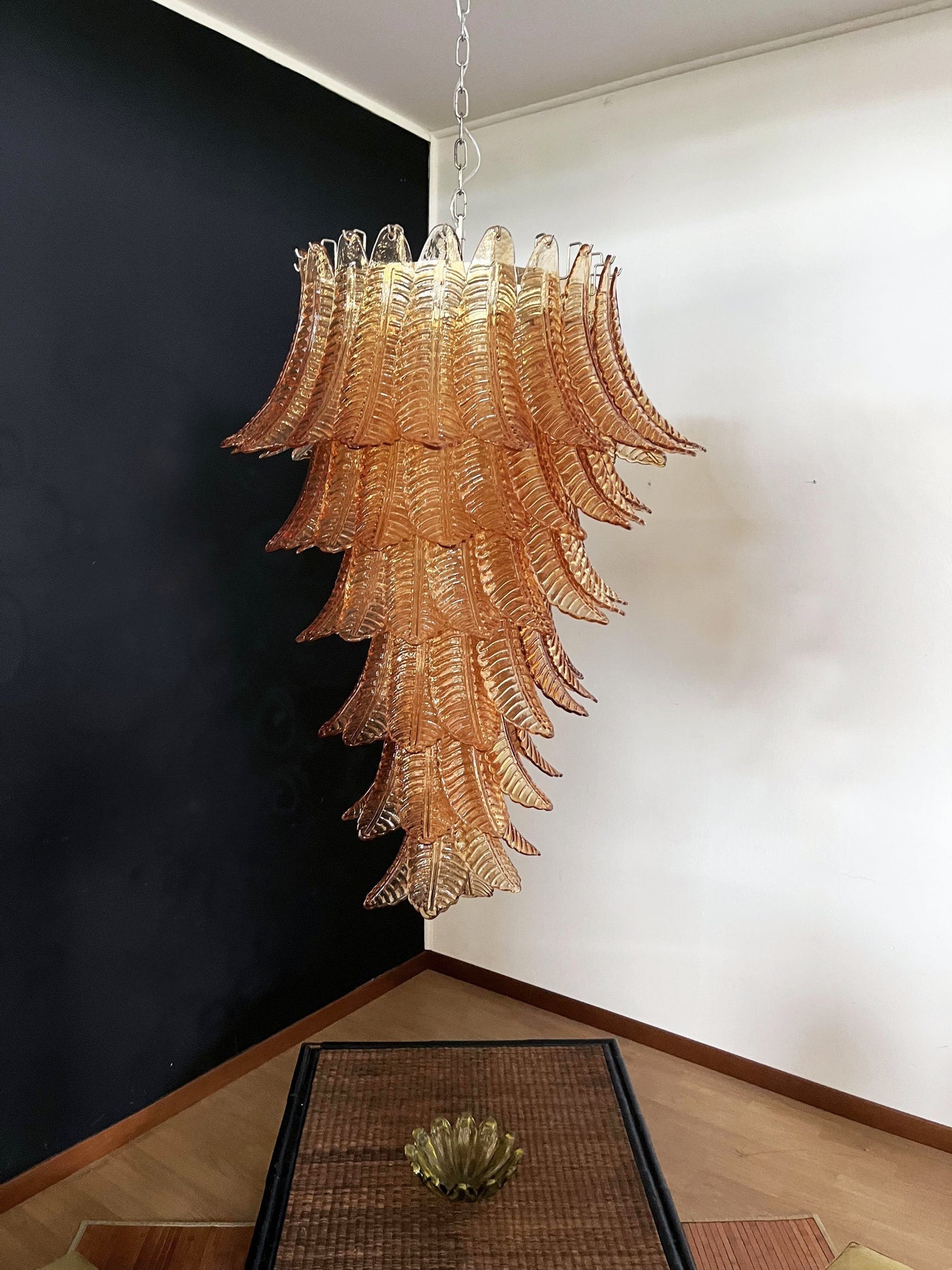 Celielle Chandelier Amber Glass Leaf Layered Statement Artistic
