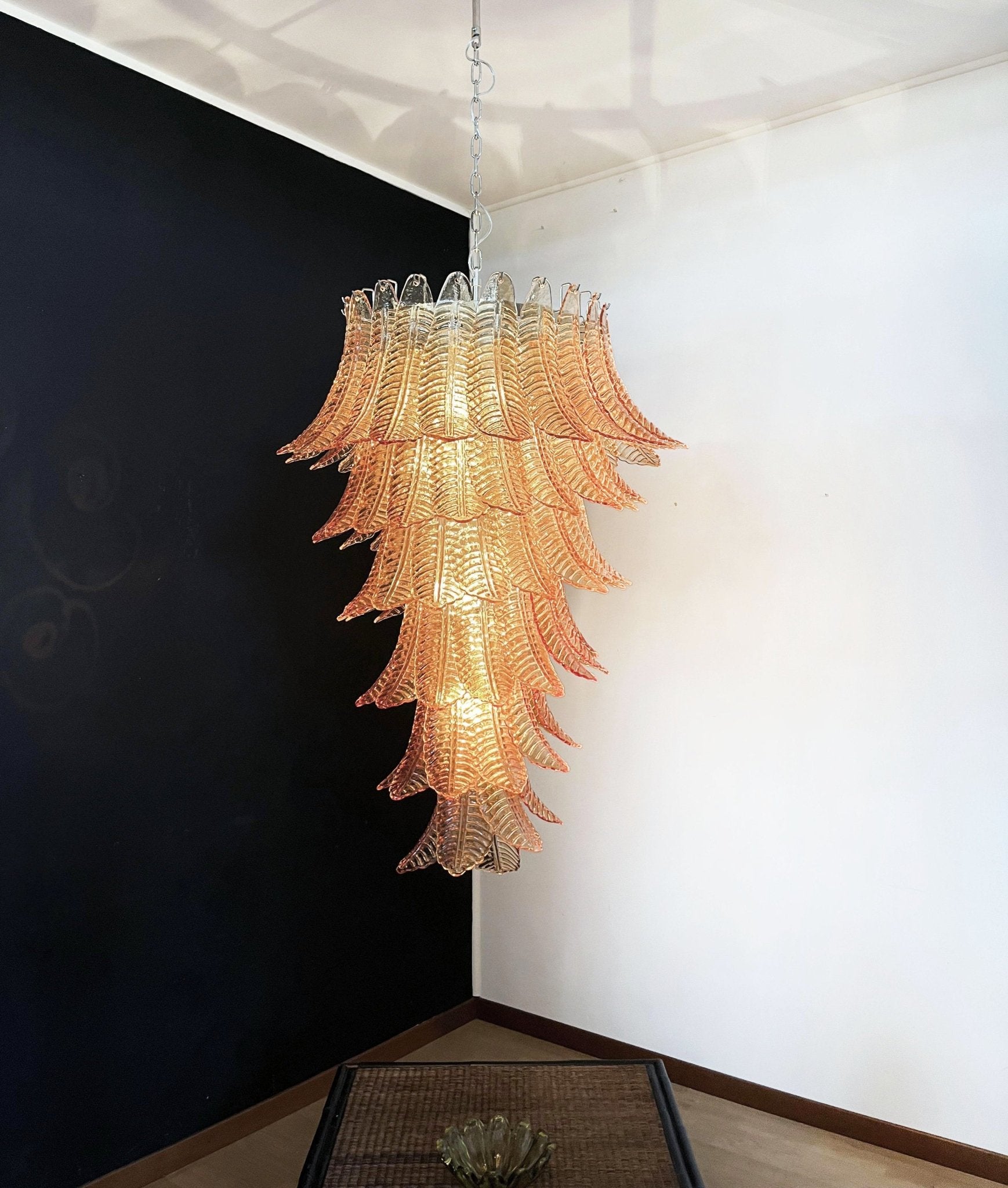Celielle Chandelier Amber Glass Leaf Layered Statement Artistic