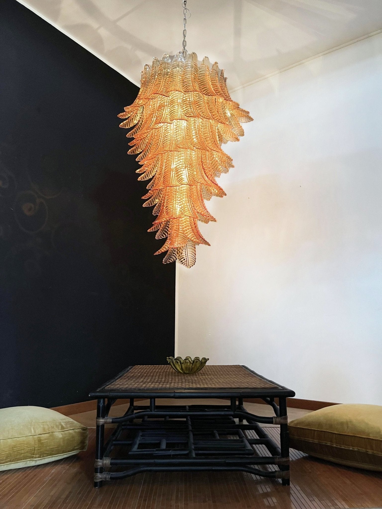 Celielle Chandelier Amber Glass Leaf Layered Statement Artistic