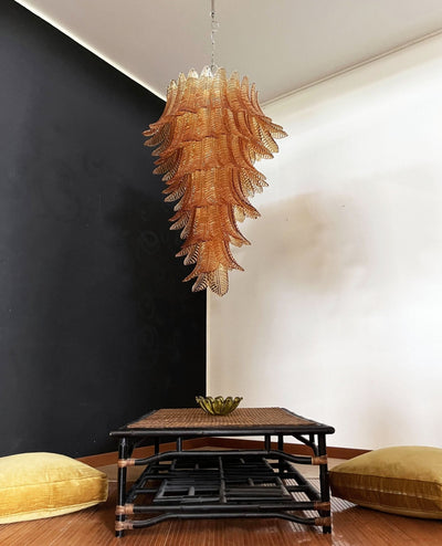Celielle Chandelier Amber Glass Leaf Layered Statement Artistic