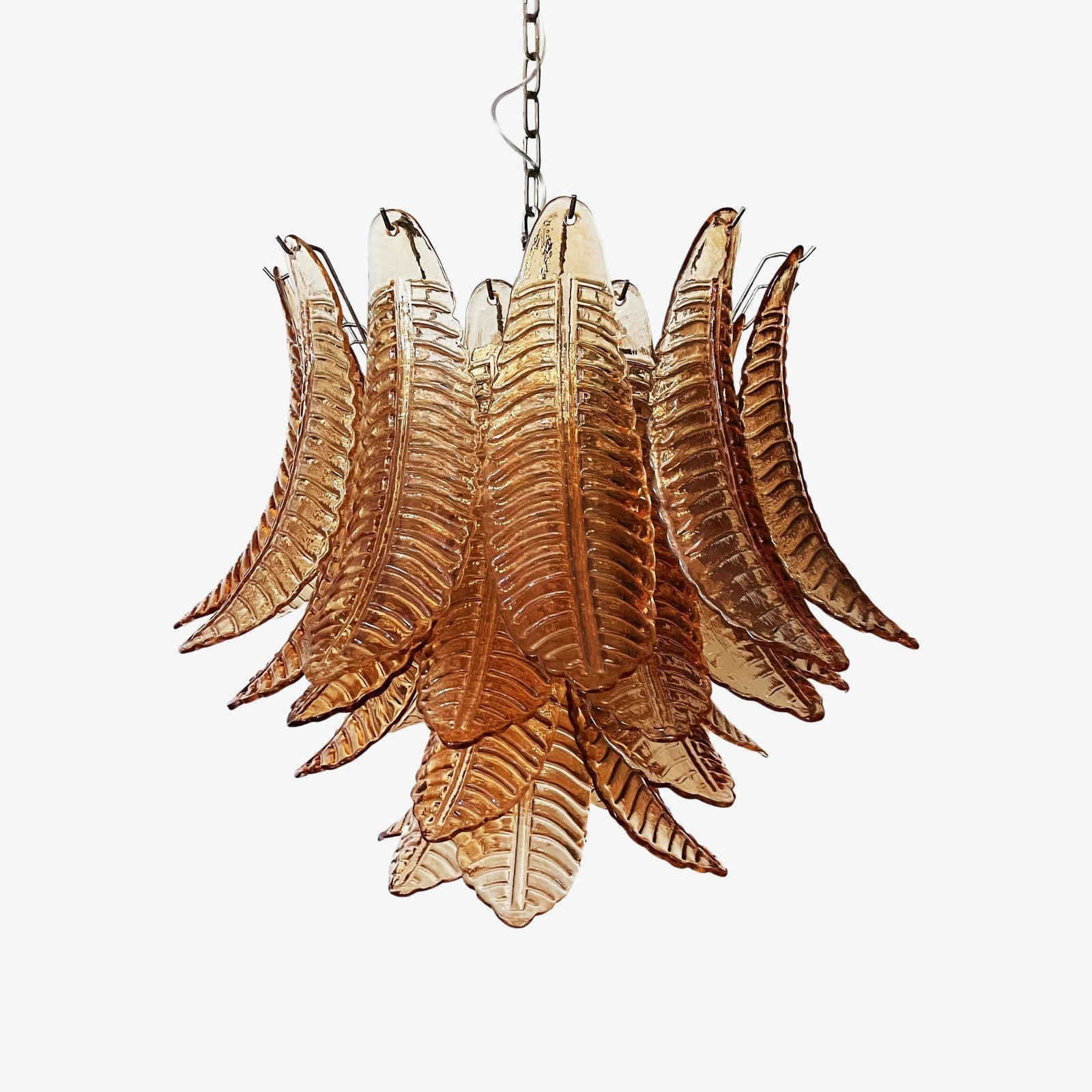 Lioreelle Chandelier Amber Leaf Glass Layered Venetian Elegance