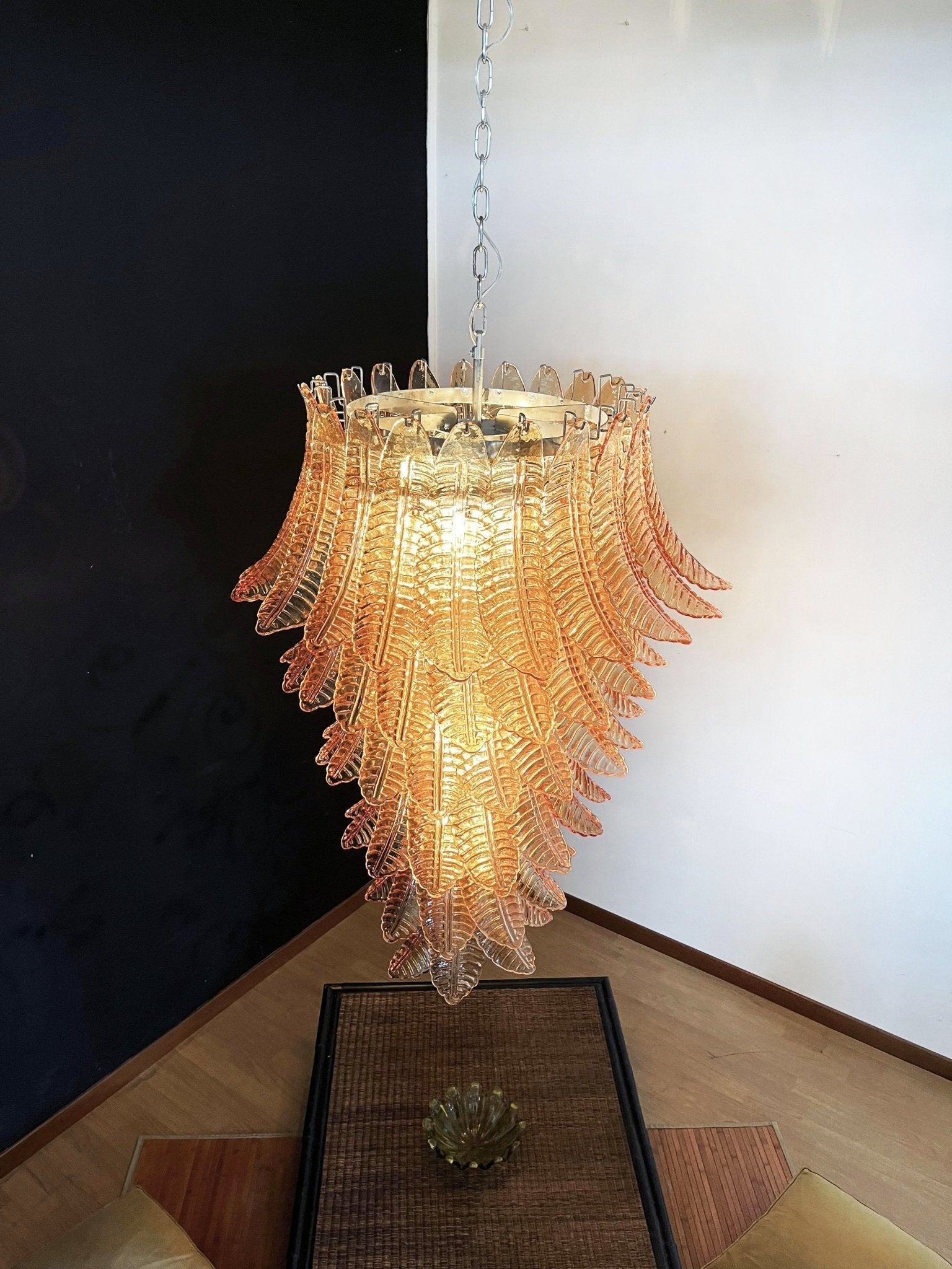 Celielle Chandelier Amber Glass Leaf Layered Statement Artistic