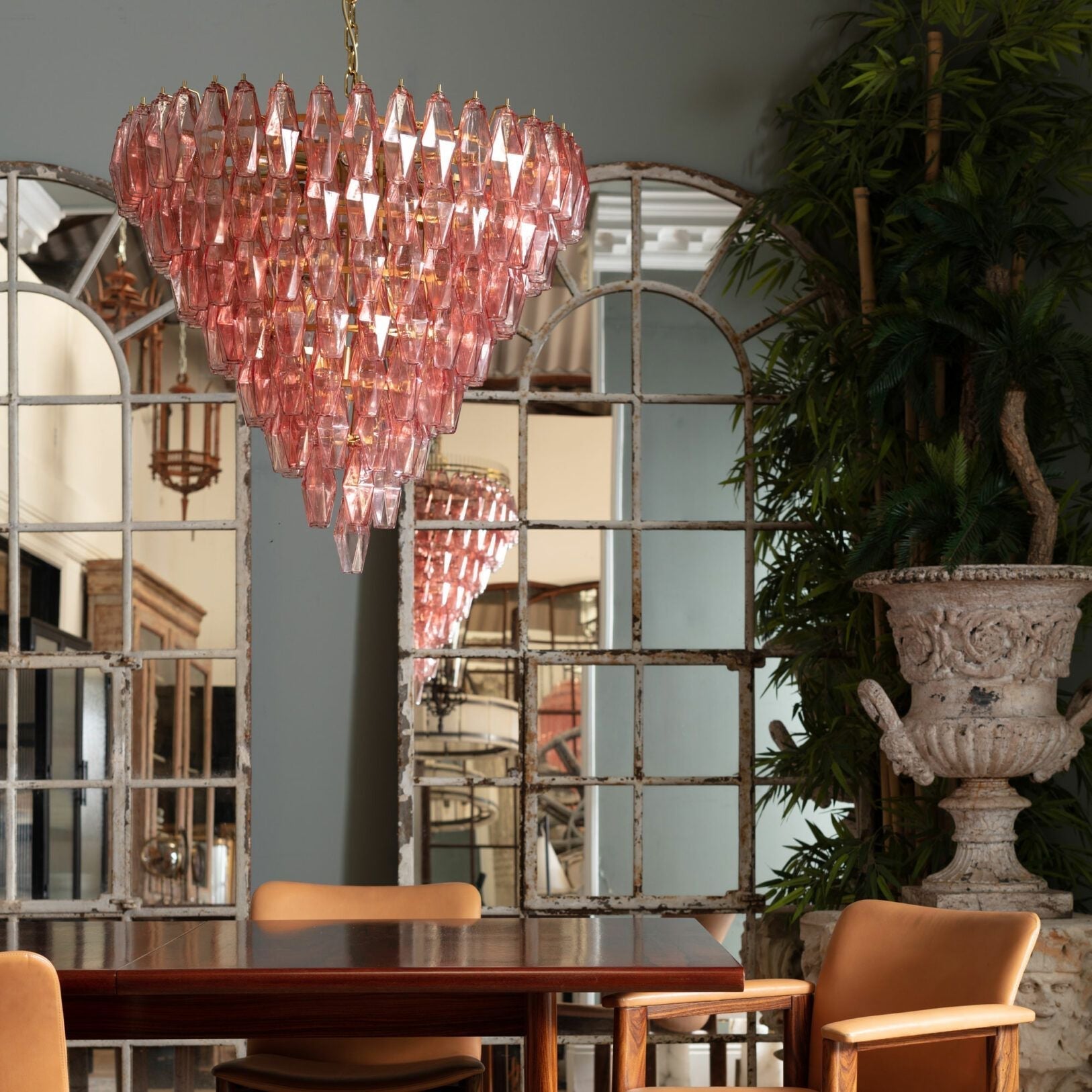 Eirenora Chandelier Pink Faceted Glass Layered Vintage