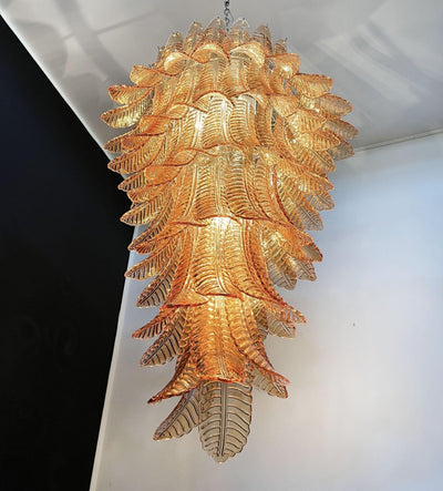 Celielle Chandelier Amber Glass Leaf Layered Statement Artistic