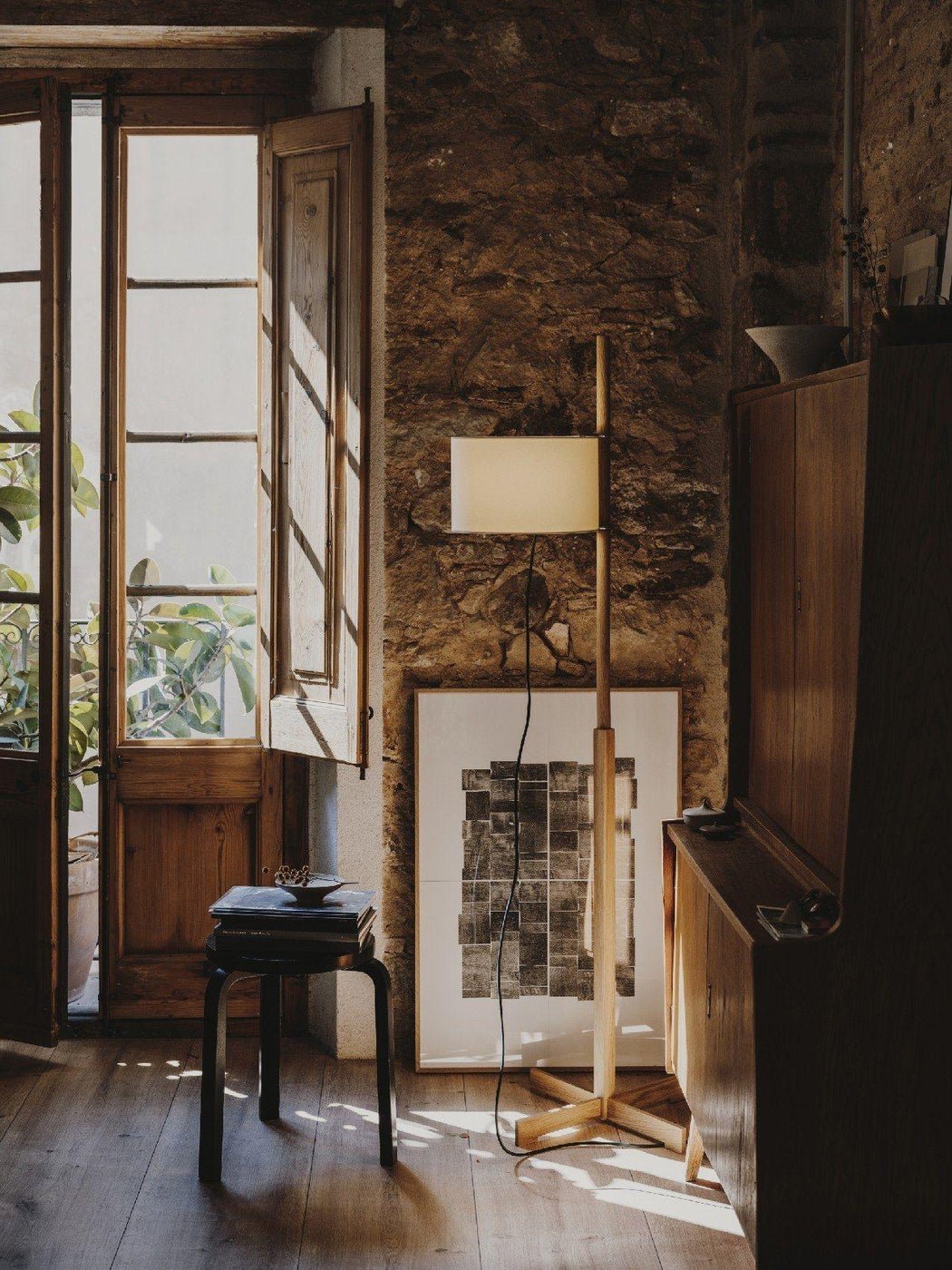 Jex Wood Fabric Floor Lamp