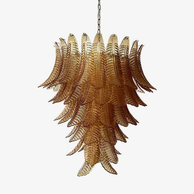 Veleena Chandelier Amber Murano Glass Leaves Layered