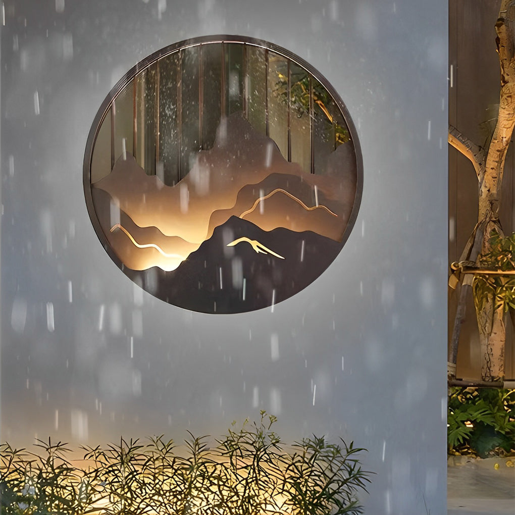 Mytle Round Mountain Scenery Iron Outdoor Wall Sconce