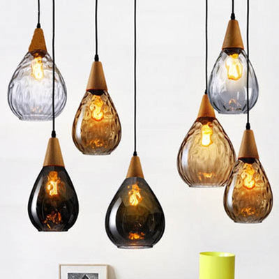 Avi Vintage Teardrop Pendant Light, Glass/Wood - Neutral Decor