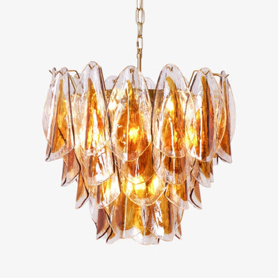 Lioraora Chandelier Amber Leaf Glass Layered Organic Warmth