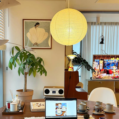 Noveno Pendant Lamp Bamboo Washi Paper Round