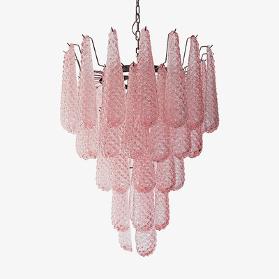 Veliena Chandelier Pink Droplet Murano Glass Diamond Pattern Waterfall