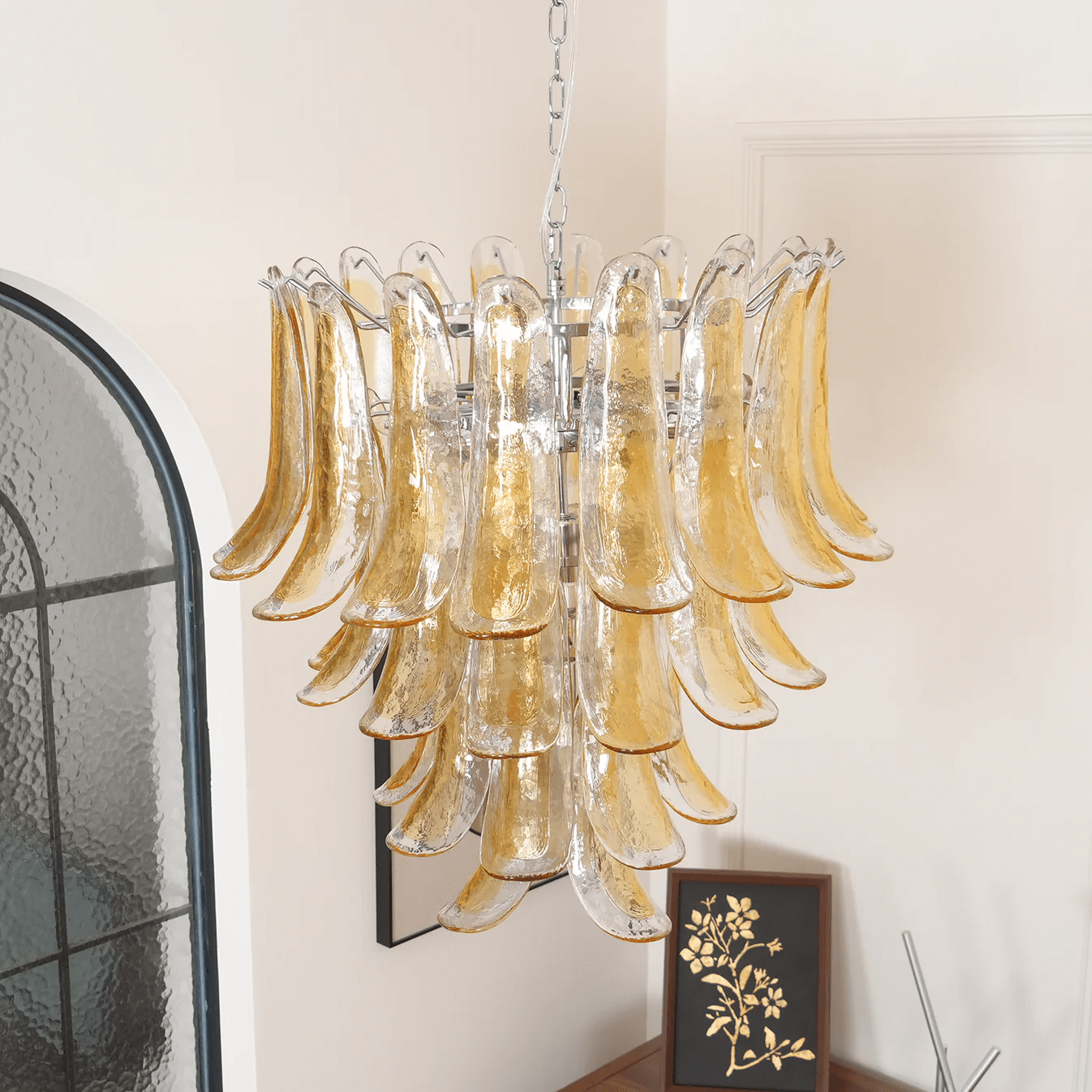 Liorisissa Chandelier Amber Lily Murano Glass Layered Centerpiece