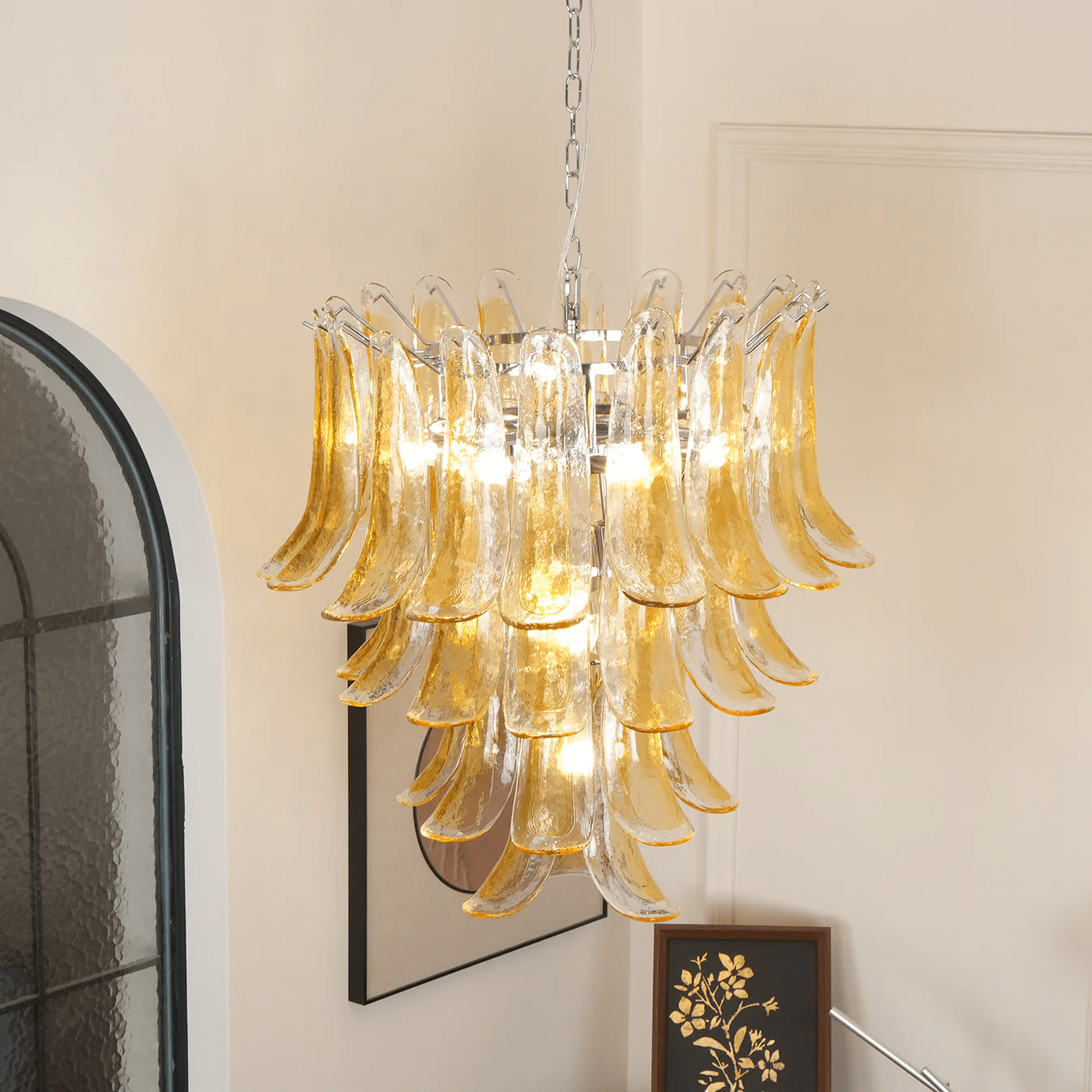 Liorisissa Chandelier Amber Lily Murano Glass Layered Centerpiece
