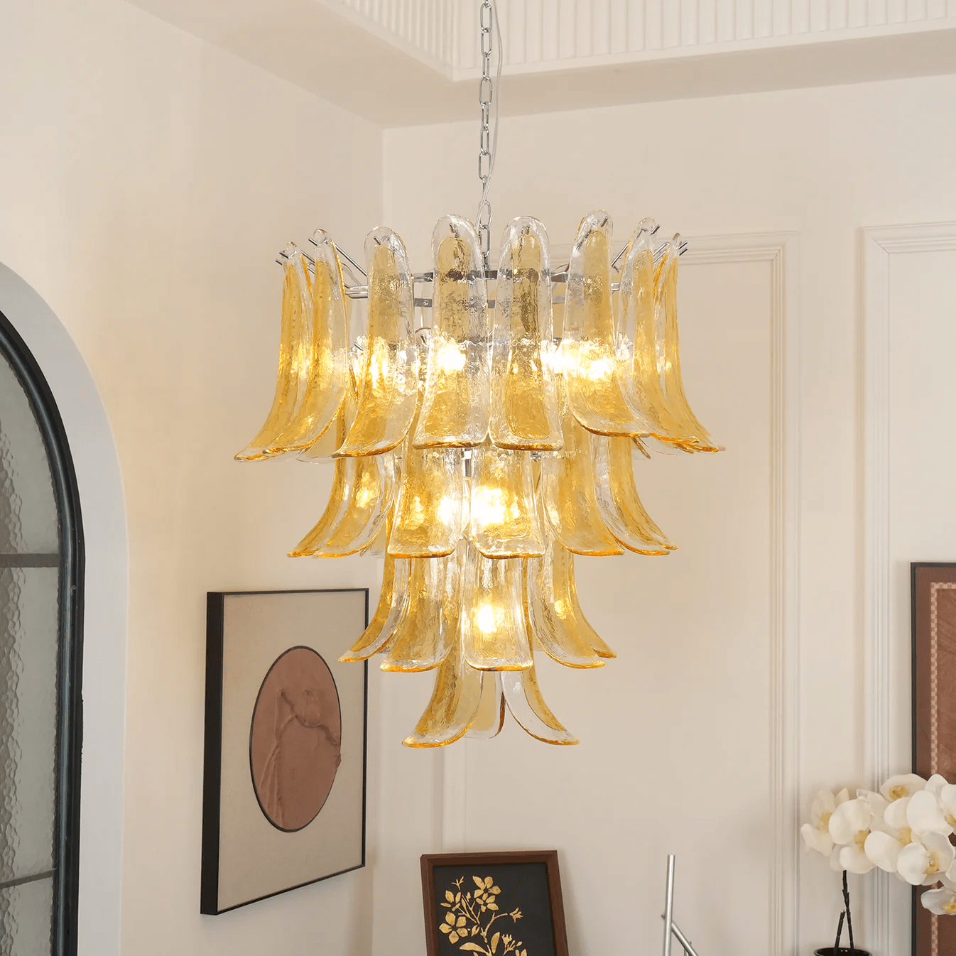 Liorisissa Chandelier Amber Lily Murano Glass Layered Centerpiece