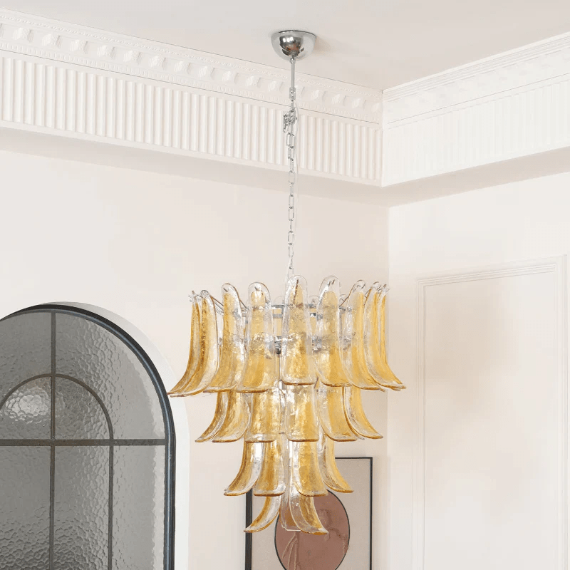 Liorisissa Chandelier Amber Lily Murano Glass Layered Centerpiece