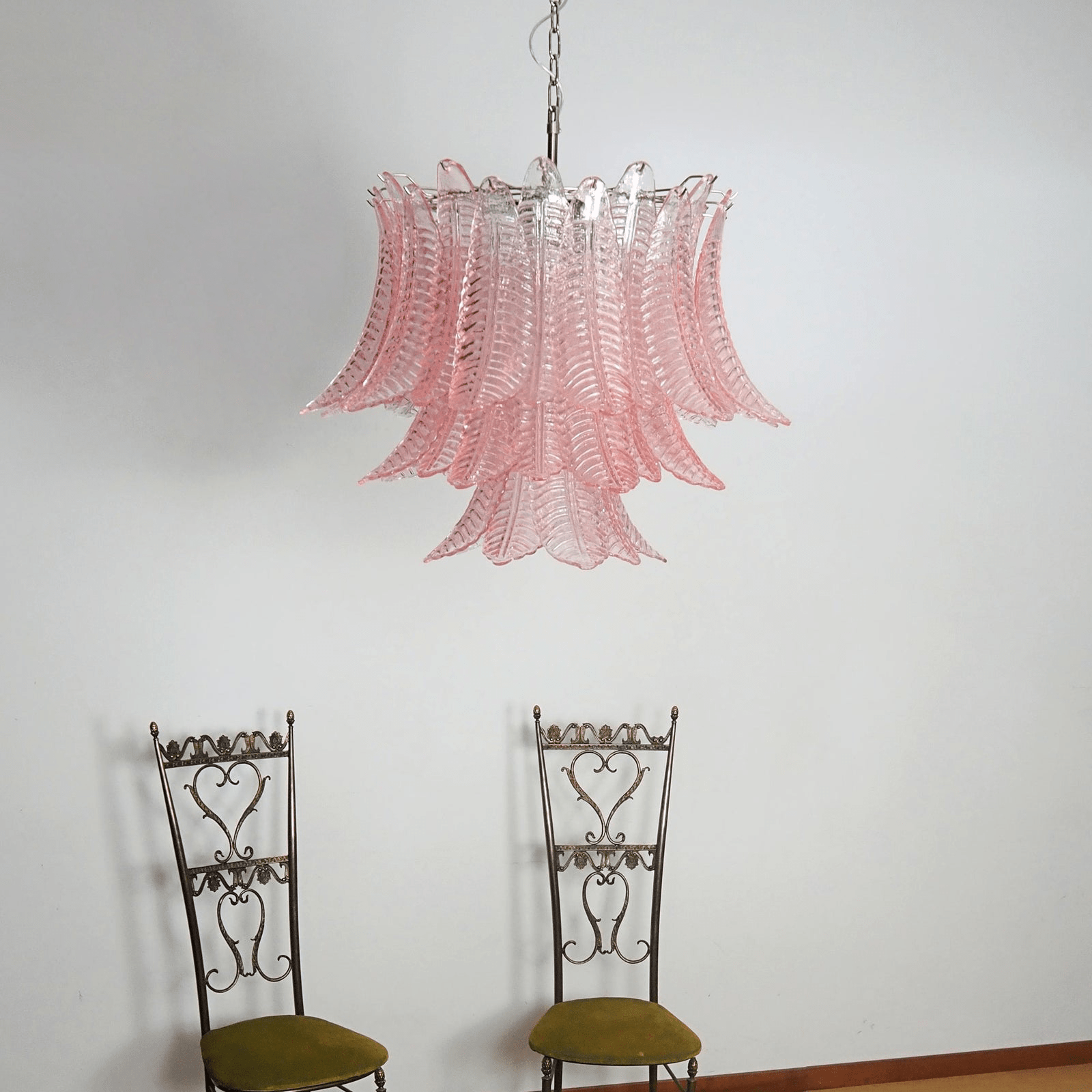 Celiaria Chandelier Pink Leaf Glass Layered Graceful Luxury