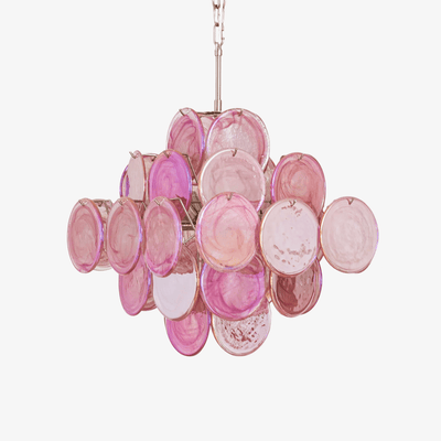 Celeian Chandelier Pink Glass Disc Layered Romantic