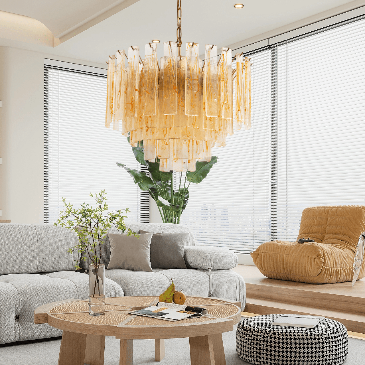 Liorisora Chandelier Golden Amber Glass Layered Geometric Luxury