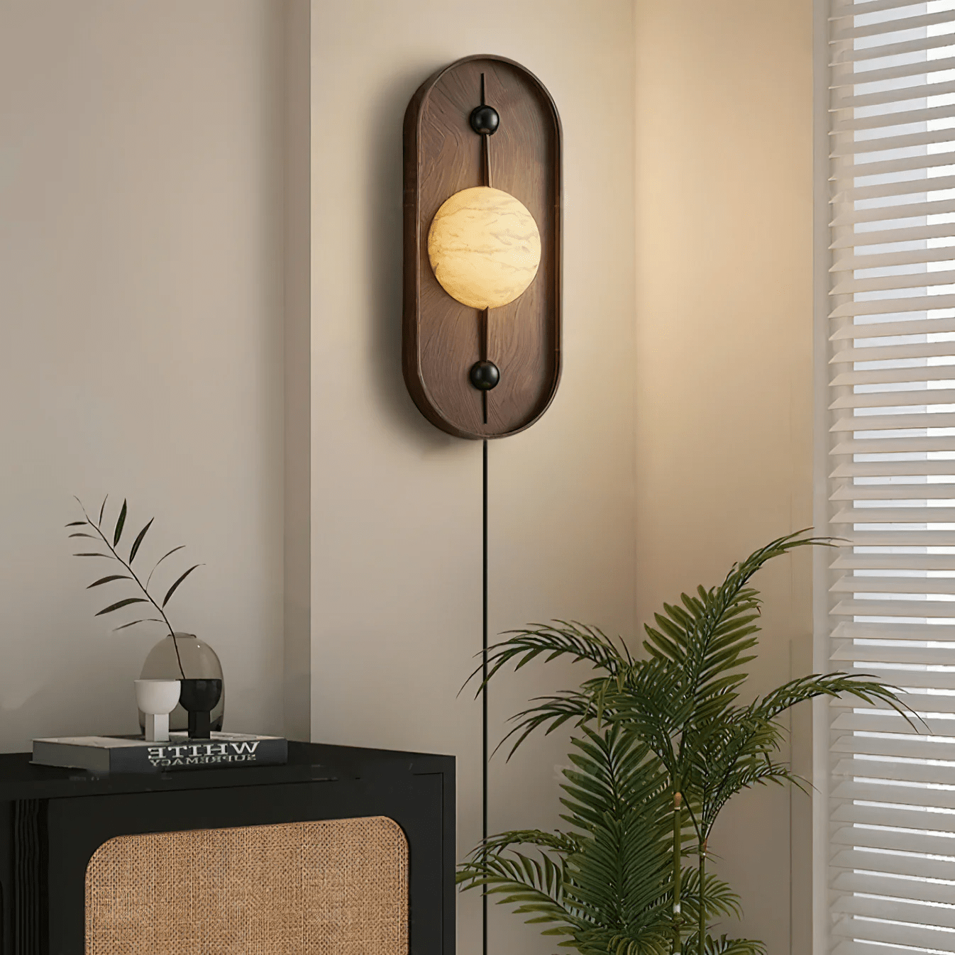 Nivuielle Oval Alabaster Wood Plug Wall Light