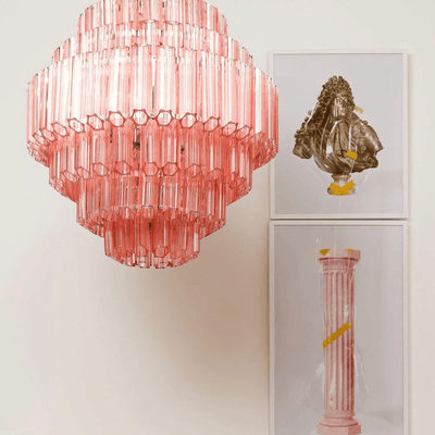 Veleneon Chandelier Pink Glass Tube Layered Diamond