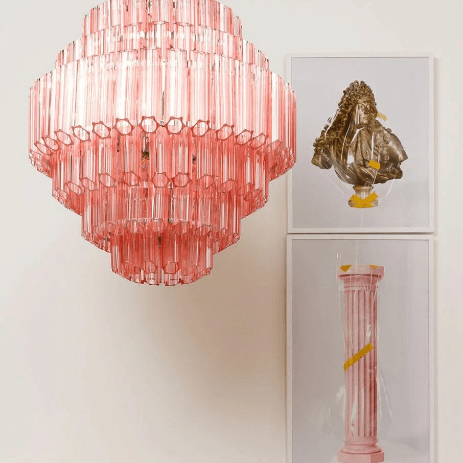Veleneon Chandelier Pink Glass Tube Layered Diamond