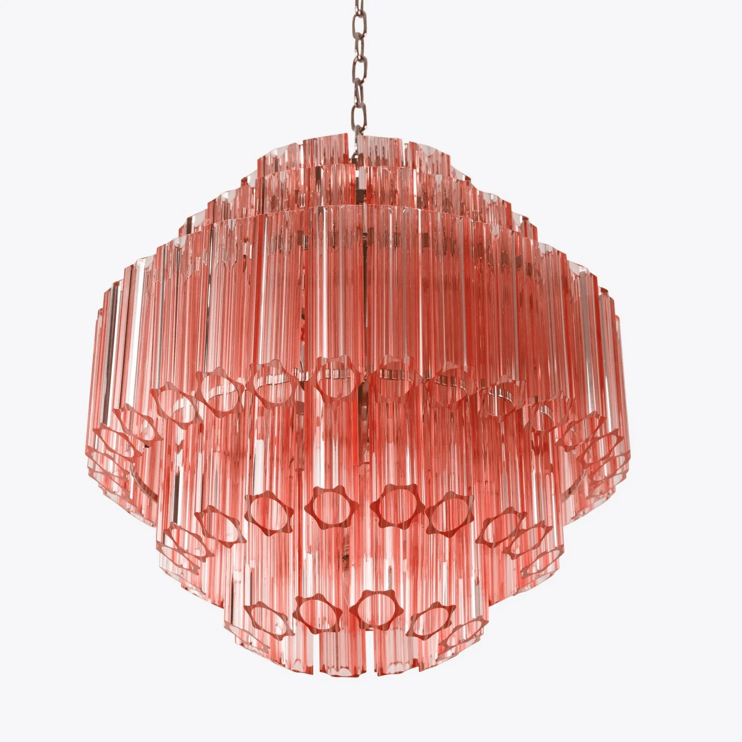 Veleneon Chandelier Pink Glass Tube Layered Diamond