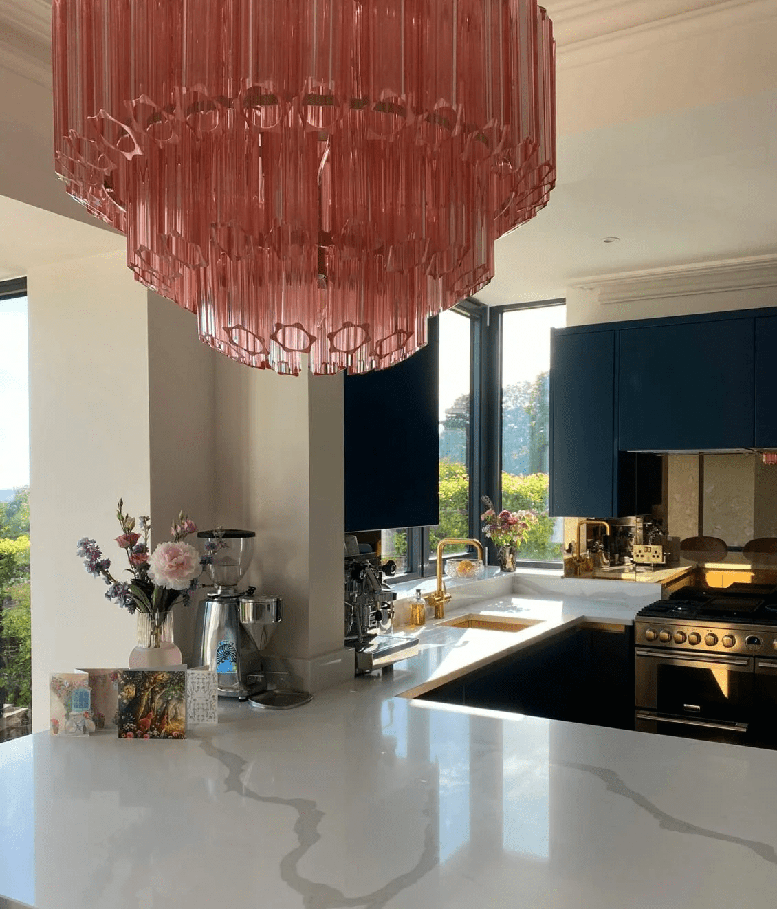 Veleneon Chandelier Pink Glass Tube Layered Diamond