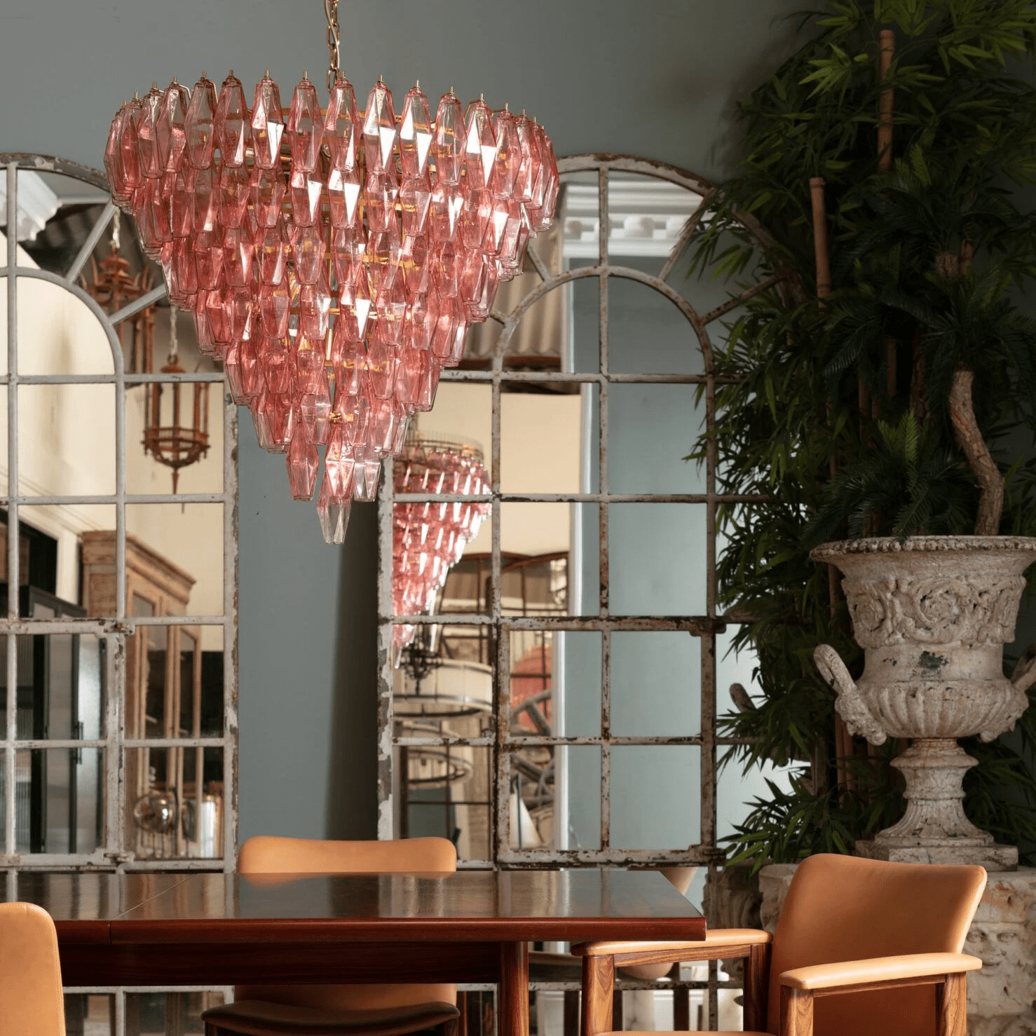Eirenora Chandelier Pink Faceted Glass Layered Vintage