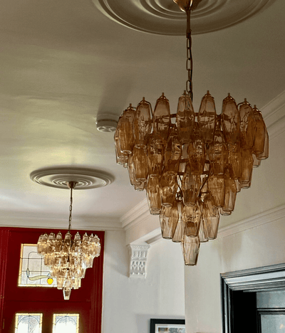 Eirenora Chandelier Pink Faceted Glass Layered Vintage