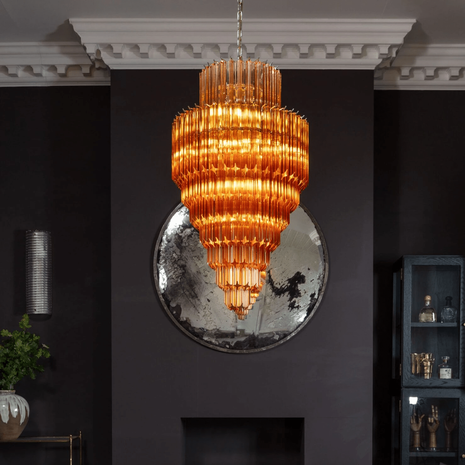 Liororelle Chandelier Amber Diamond Glass Layered Retro