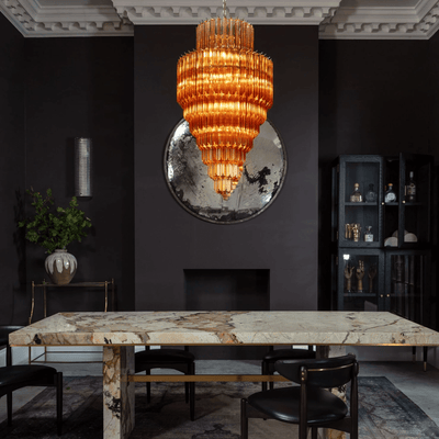 Liororelle Chandelier Amber Diamond Glass Layered Retro