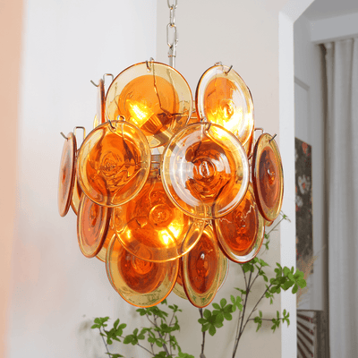 Lioruiel Chandelier Orange Murano Glass Disc Layered