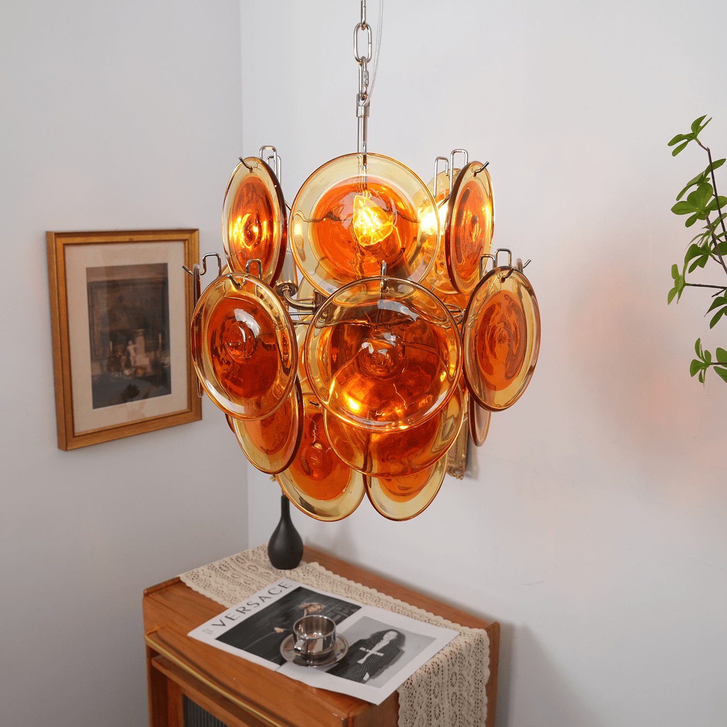 Lioruiel Chandelier Orange Murano Glass Disc Layered