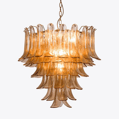 Lykne Chandelier Amber Murano Glass Petal Mid Century