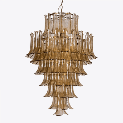 Lykne Chandelier Amber Murano Glass Petal Mid Century