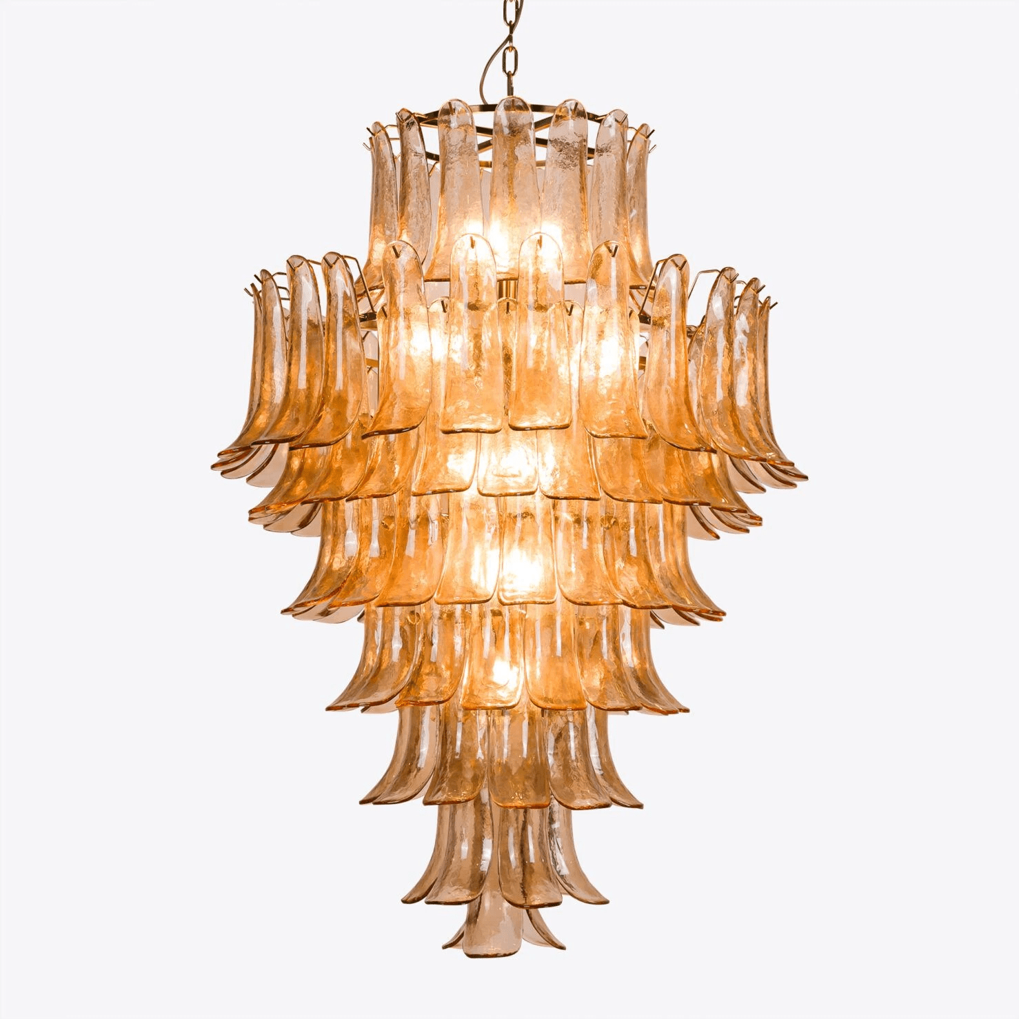 Lykne Chandelier Amber Murano Glass Petal Mid Century