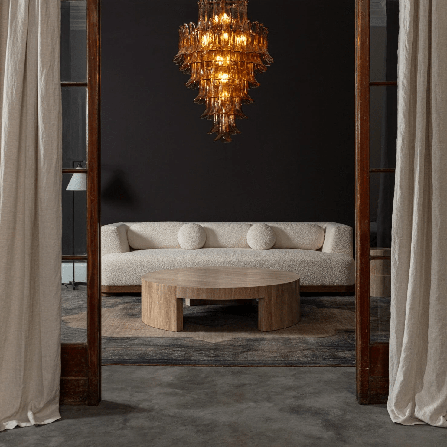 Lykne Chandelier Amber Murano Glass Petal Mid Century