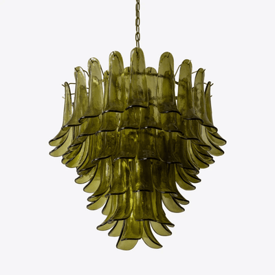 Darix Chandelier Green Petal Glass Layered Natural