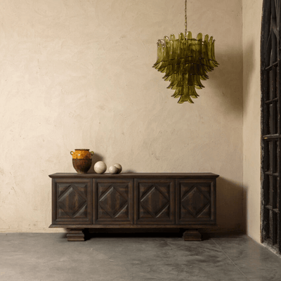 Darix Chandelier Green Petal Glass Layered Natural