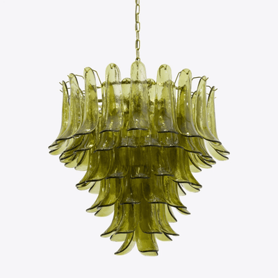 Darix Chandelier Green Petal Glass Layered Natural