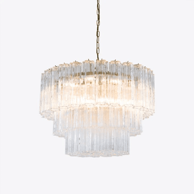 Eiranora Chandelier Five Tier Fluted Glass Tube Mid Century