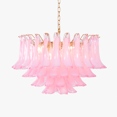 Lioroaria Chandelier Pink Glass Leaf Layered Floral Glamour