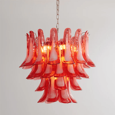 Celoelle Chandelier Crimson Murano Glass Petals Layered Vintage