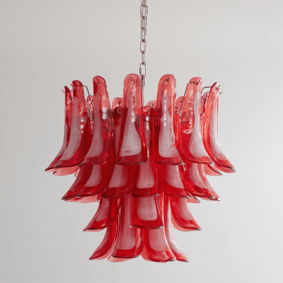 Celoelle Chandelier Crimson Murano Glass Petals Layered Vintage