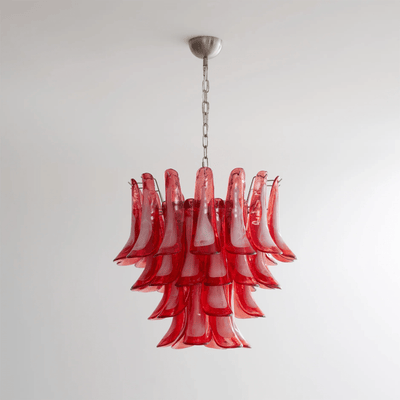 Celoelle Chandelier Crimson Murano Glass Petals Layered Vintage