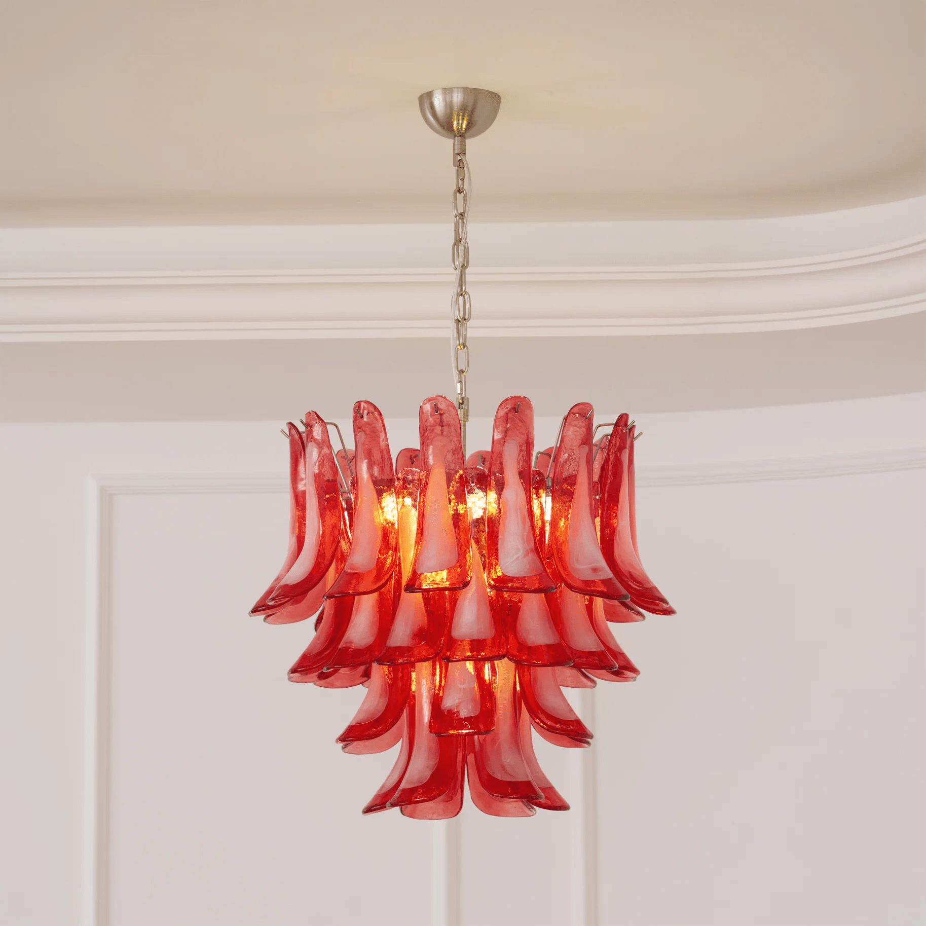 Celoelle Chandelier Crimson Murano Glass Petals Layered Vintage